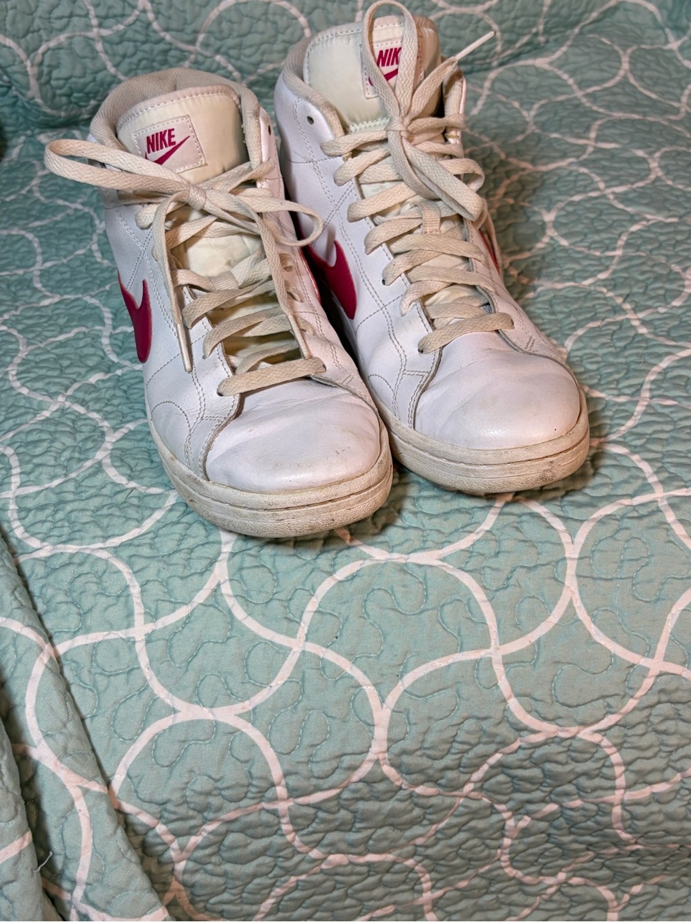 Nike Women's White High-Top Sneakers with crimson Swoosh Accents